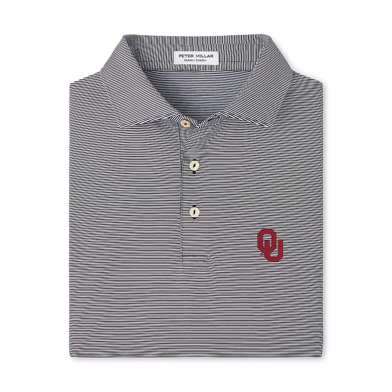 Polo Peter Millar pour homme, noir et blanc, rayures jubilé Oklahoma Sooners.