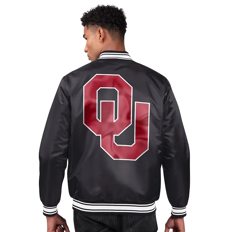 Men's Starter Black Oklahoma Sooners Two-Hit Satin Varsity Full-Snap Jacket