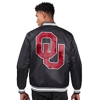 Men's Starter Black Oklahoma Sooners Two-Hit Satin Varsity Full-Snap Jacket