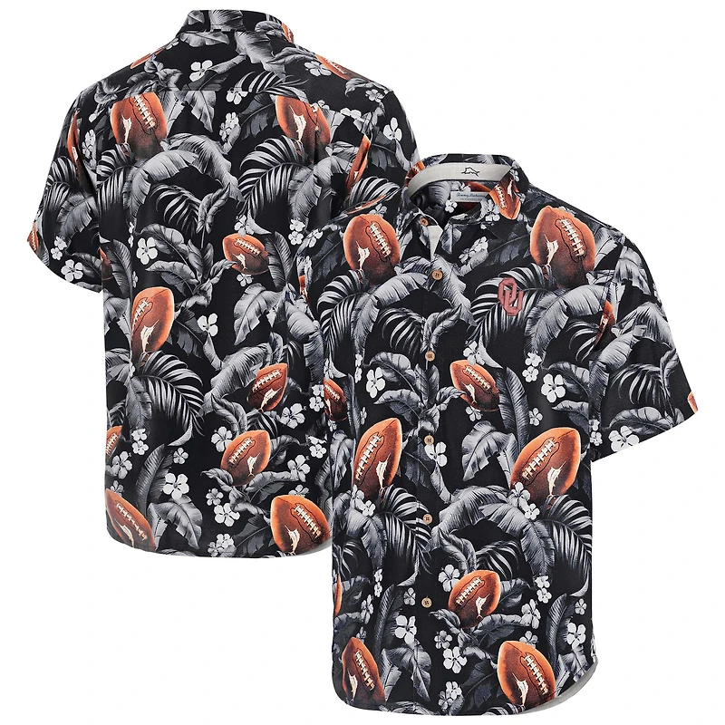 Chemise boutonnée noire Tommy Bahama pour homme Oklahoma Sooners Veracruz Cay First Down Blooms