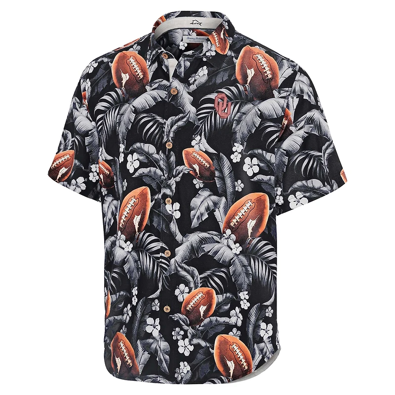 Chemise boutonnée noire Tommy Bahama pour homme Oklahoma Sooners Veracruz Cay First Down Blooms