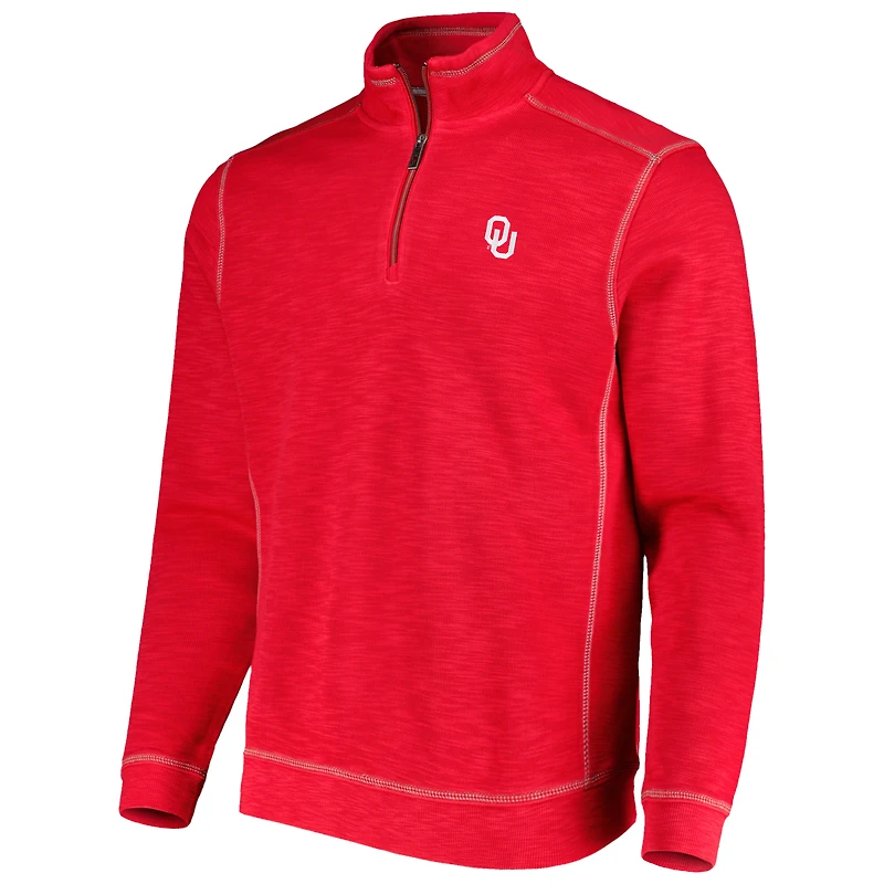 Sweat-shirt Tommy Bahama Crimson Oklahoma Sooners Big & Tall Tobago Bay Tri-Blend Quarter-Zip pour hommes