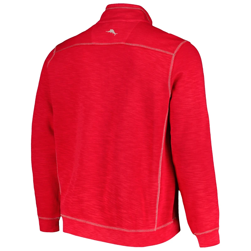 Sweat-shirt Tommy Bahama Crimson Oklahoma Sooners Big & Tall Tobago Bay Tri-Blend Quarter-Zip pour hommes