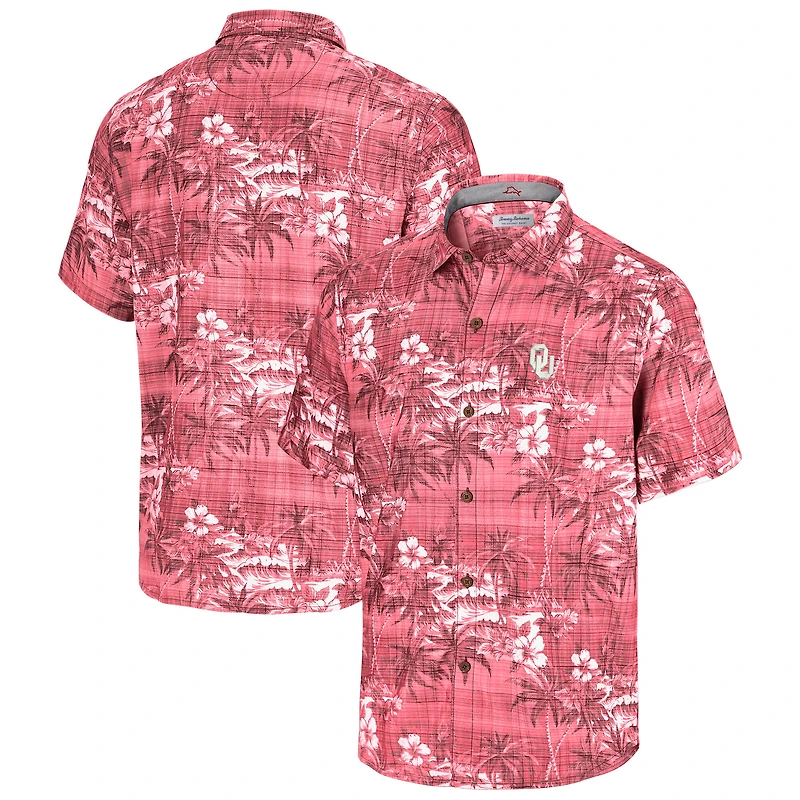 Men's Tommy Bahama Crimson Oklahoma Sooners Coconut Point Palmetta IslandZone Camp Button-Up Shirt