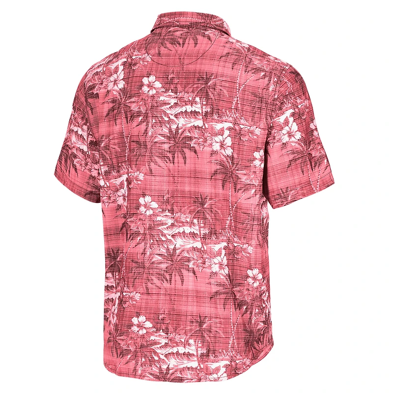Men's Tommy Bahama Crimson Oklahoma Sooners Coconut Point Palmetta IslandZone Camp Button-Up Shirt