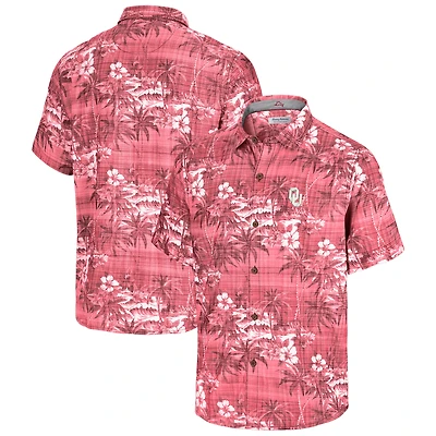 Men's Tommy Bahama Crimson Oklahoma Sooners Coconut Point Palmetta IslandZone Camp Button-Up Shirt