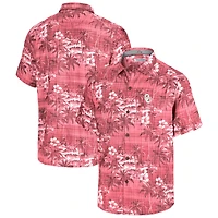 Men's Tommy Bahama Crimson Oklahoma Sooners Coconut Point Palmetta IslandZone Camp Button-Up Shirt