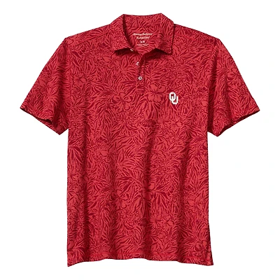 Men's Tommy Bahama  Crimson Oklahoma Sooners IslandZone Wild Hibiscus Tri-Blend Polo