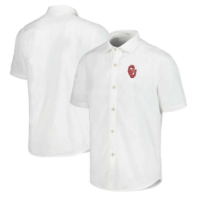 Chemise boutonnée Tommy Bahama pour hommes Oklahoma Sooners Coconut Point Palm Vista IslandZone Camp blanche