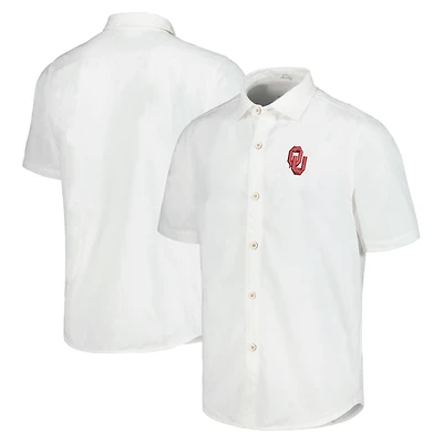 Chemise boutonnée Tommy Bahama pour hommes Oklahoma Sooners Coconut Point Palm Vista IslandZone Camp blanche