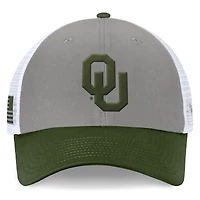 Men's Top of the World Gray/Green Oklahoma Sooners OHT Military Appreciation Badge Trucker Adjustable Hat
