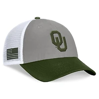 Men's Top of the World Gray/Green Oklahoma Sooners OHT Military Appreciation Badge Trucker Adjustable Hat
