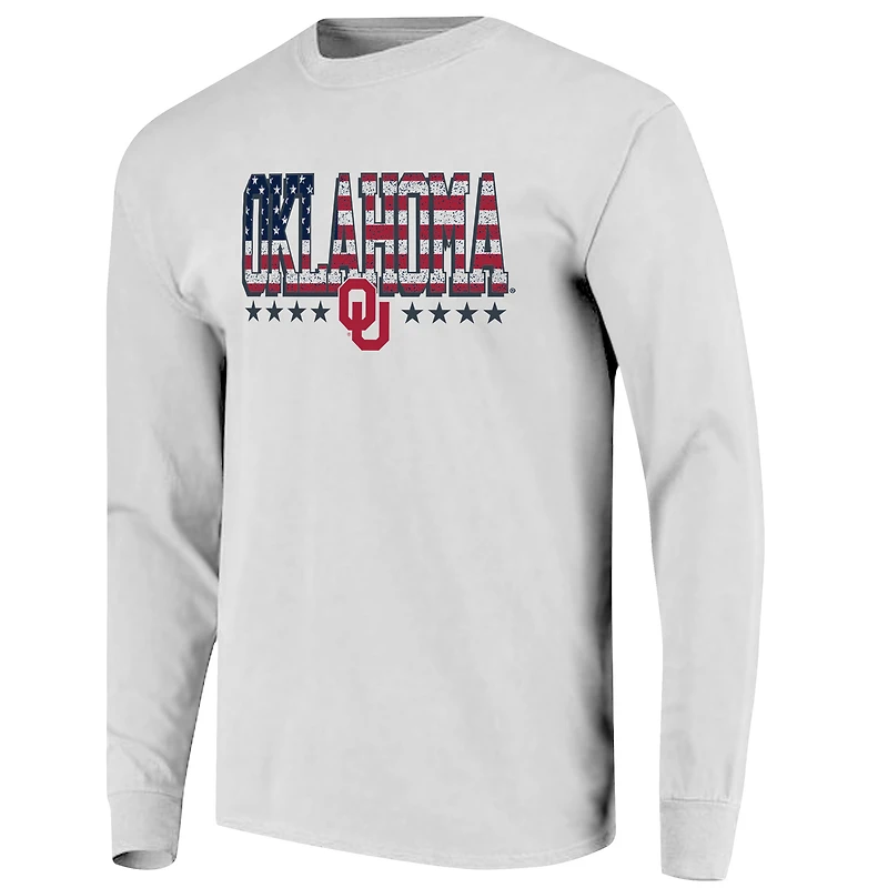 T-shirt à manches longues pour homme, blanc, Oklahoma Sooners, taille Tall, avec drapeau
