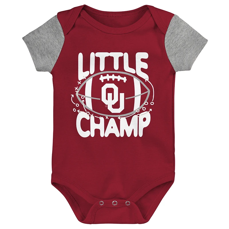 Ensemble bavoir et chaussons pour nouveau-né bébé Cramoisi/gris chiné Oklahoma Sooners Little Champ Bodysuit