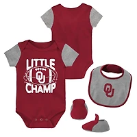 Ensemble bavoir et chaussons pour nouveau-né bébé Cramoisi/gris chiné Oklahoma Sooners Little Champ Bodysuit