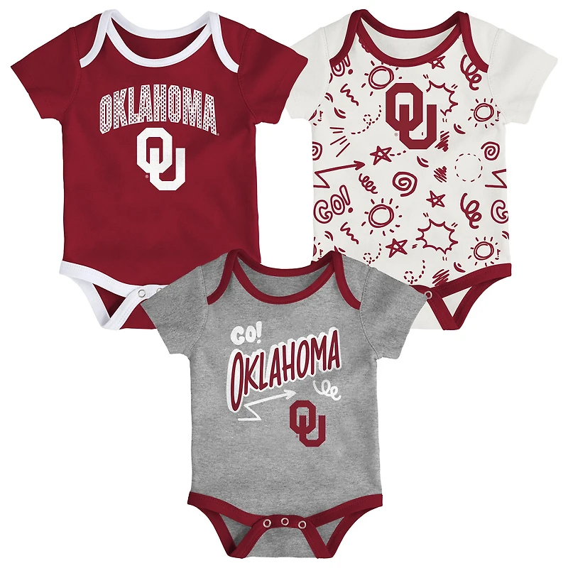 Newborn & Infant Outerstuff Oklahoma Sooners Three-Pack All Day Play Bodysuit Set