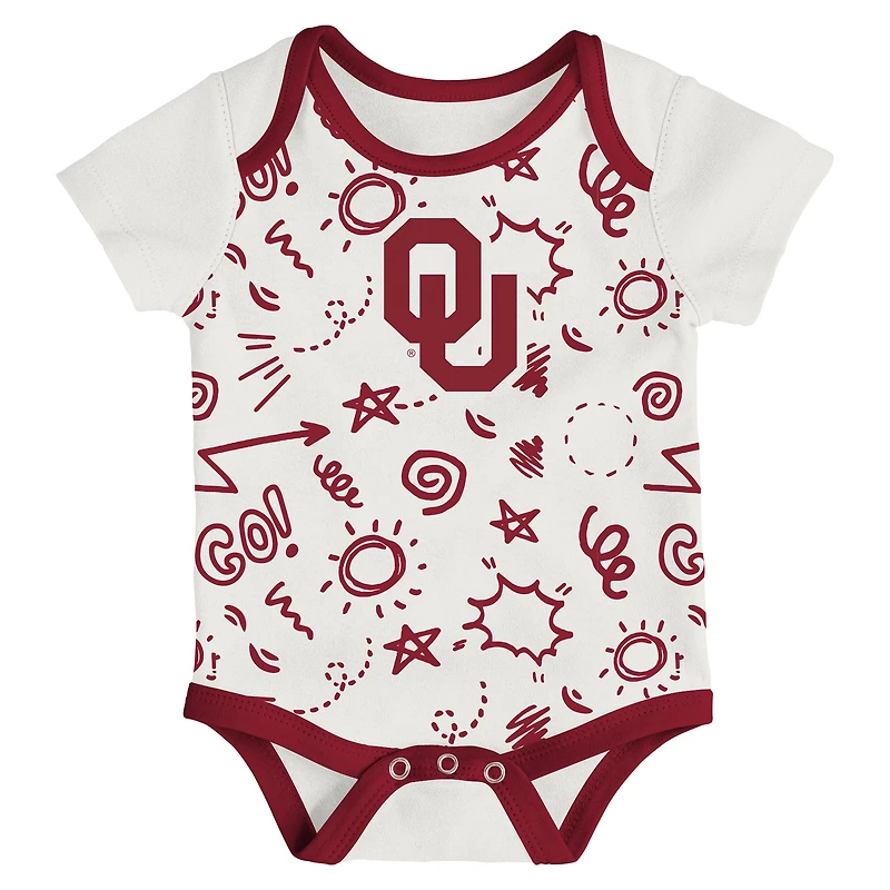 Newborn & Infant Outerstuff Oklahoma Sooners Three-Pack All Day Play Bodysuit Set