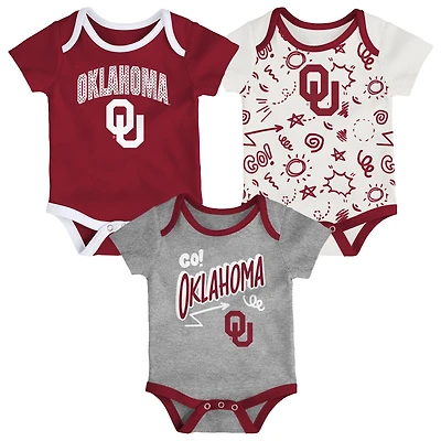 Newborn & Infant Outerstuff Oklahoma Sooners Three-Pack All Day Play Bodysuit Set