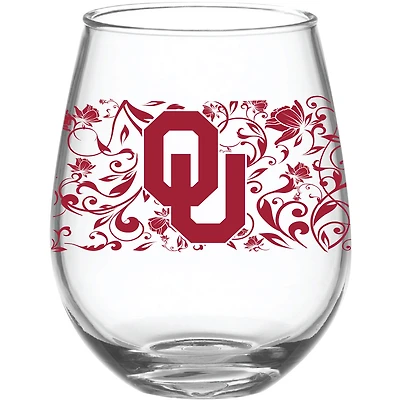 Oklahoma Sooners 15oz. Floral Stemless Wine Glass