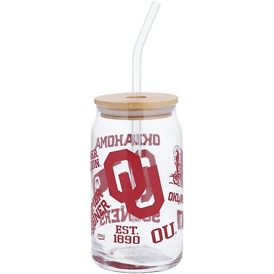 Oklahoma Sooners 16oz. Can Glass with Straw