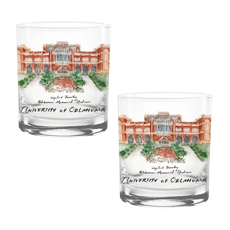 Oklahoma Sooners Laura Wilcox Watercolors 14oz Rocks Glass 2-Pack