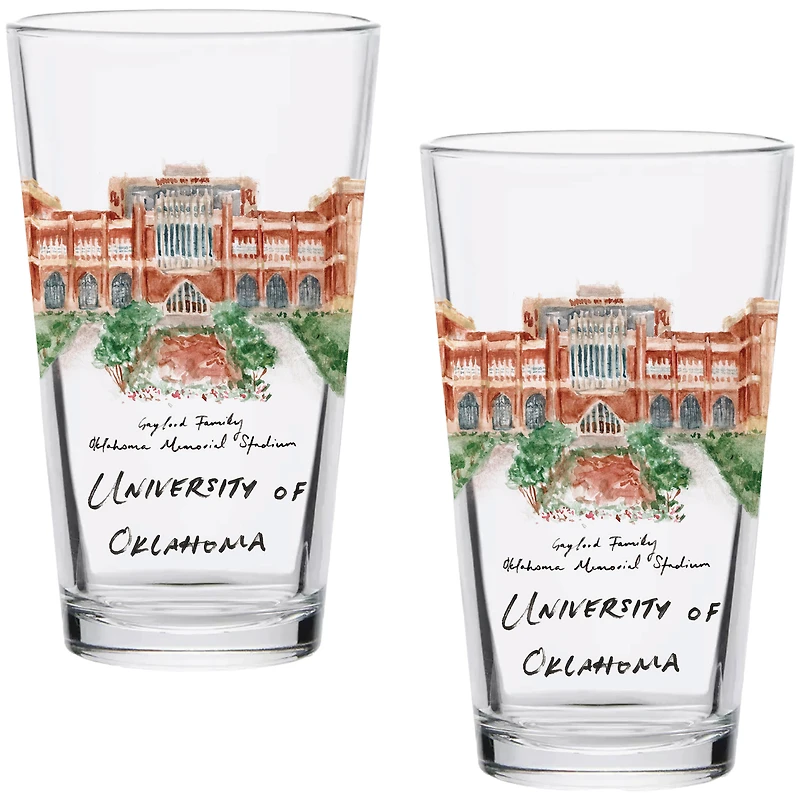 Oklahoma Sooners Laura Wilcox Watercolors 16oz Pint Glass 2-Pack