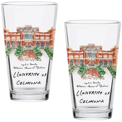 Oklahoma Sooners Laura Wilcox Watercolors 16oz Pint Glass 2-Pack