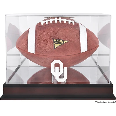 Vitrine pour ballon de football américain Oklahoma Sooners en acajou avec logo et fond miroir