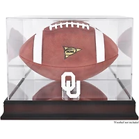 Vitrine pour ballon de football américain Oklahoma Sooners en acajou avec logo et fond miroir