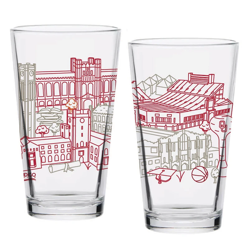 Oklahoma Sooners Two-Pack 16oz. Campus Line Art Pint Glass Set