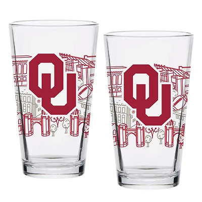 Oklahoma Sooners Two-Pack 16oz. Campus Line Art Pint Glass Set