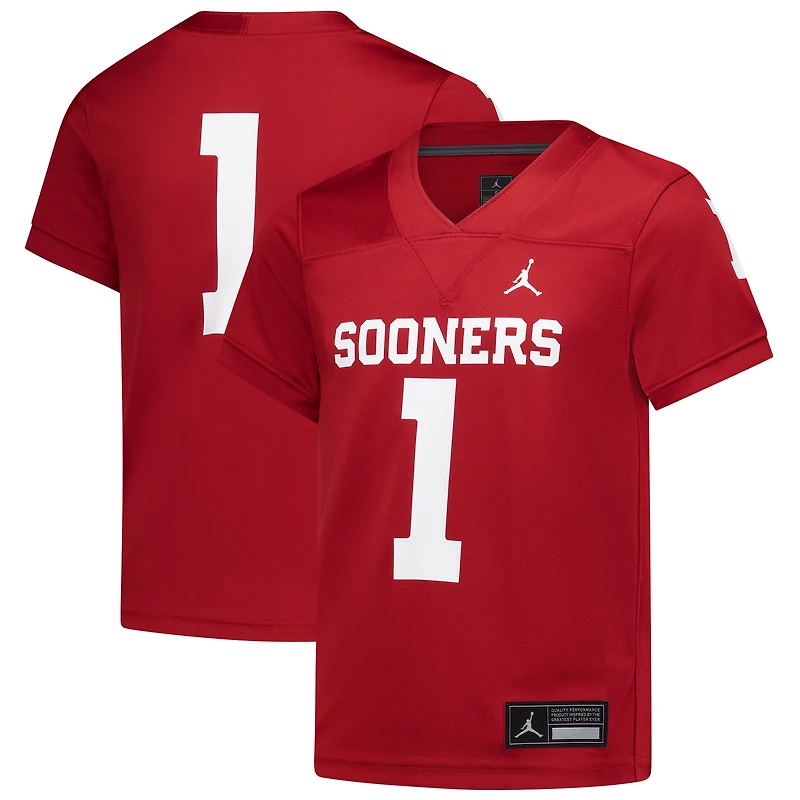 Maillot de football Jordan Brand n° 1 Crimson des Sooners l'Oklahoma, réplique intouchable, pour enfants d'âge préscolaire