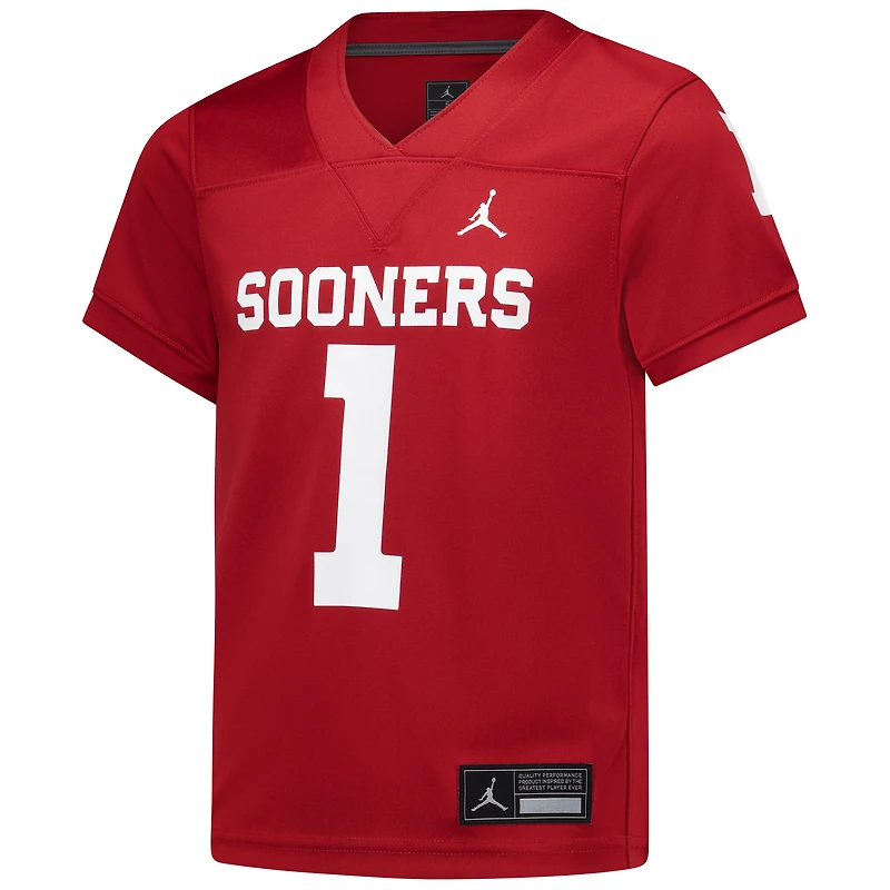 Maillot de football Jordan Brand n° 1 Crimson des Sooners l'Oklahoma, réplique intouchable, pour enfants d'âge préscolaire