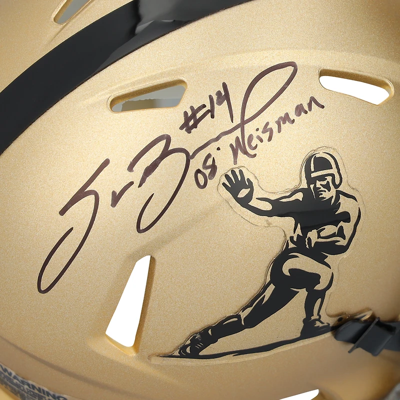 Sam Bradford Oklahoma Sooners Autographed Riddell Heisman Gold Speed Mini Helmet with "08 Heisman" Inscription