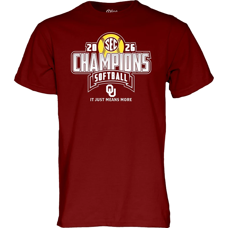Unisex Blue 84 Crimson Oklahoma Sooners 2026 SEC Regular Season Softball Champions Locker Room T-Shirt