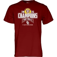 Unisex Blue 84 Crimson Oklahoma Sooners 2026 SEC Regular Season Softball Champions Locker Room T-Shirt