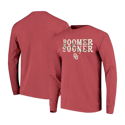 Unisex Image One  Crimson Oklahoma Sooners String Lights Comfort Color Long Sleeve T-Shirt
