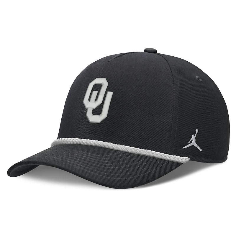 Casquette unisexe Jordan Brand noire Oklahoma Sooners Rope Rise ajustable