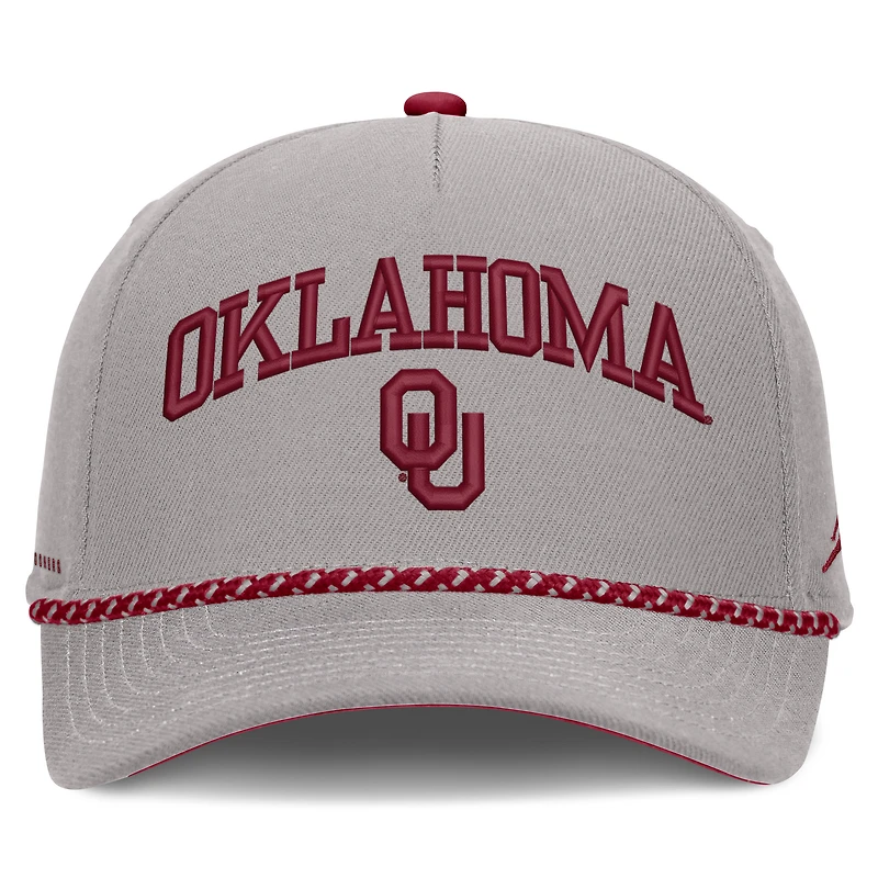 Casquette unisexe Jordan Brand grise Oklahoma Sooners Primetime Rise Rope ajustable
