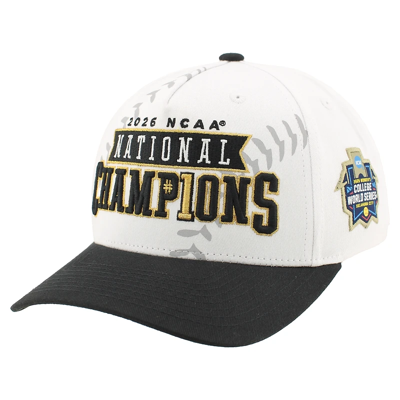 Casquette unisexe Zephyr blanche/noire Oklahoma Sooners, champions des College World Series de baseball universitaire NCAA 2026, ajustable pour vestiaire