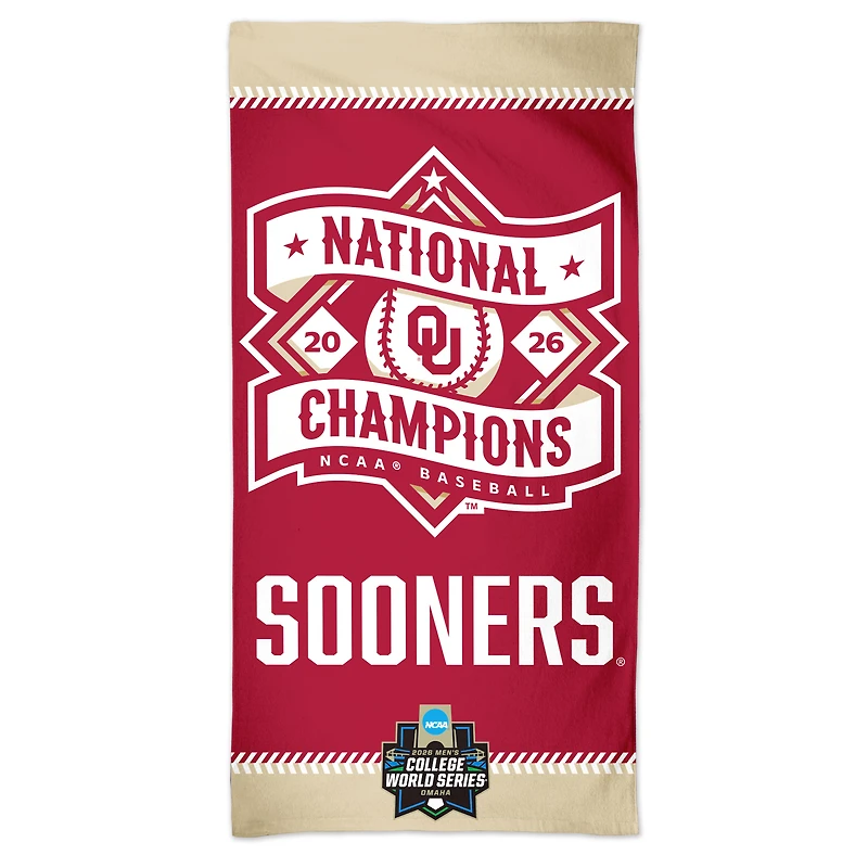 WinCraft Oklahoma Sooners 2026 NCAA Baseball Men's College World Series Champions 30" x 60" Spectra Beach Towel