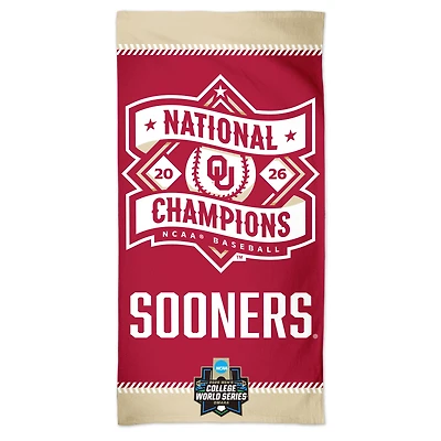 WinCraft Oklahoma Sooners 2026 NCAA Baseball Men's College World Series Champions 30" x 60" Spectra Beach Towel