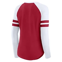 Women's Fanatics  Crimson Oklahoma Sooners Iconic Raglan Lace-Up V-Neck Long Sleeve T-Shirt
