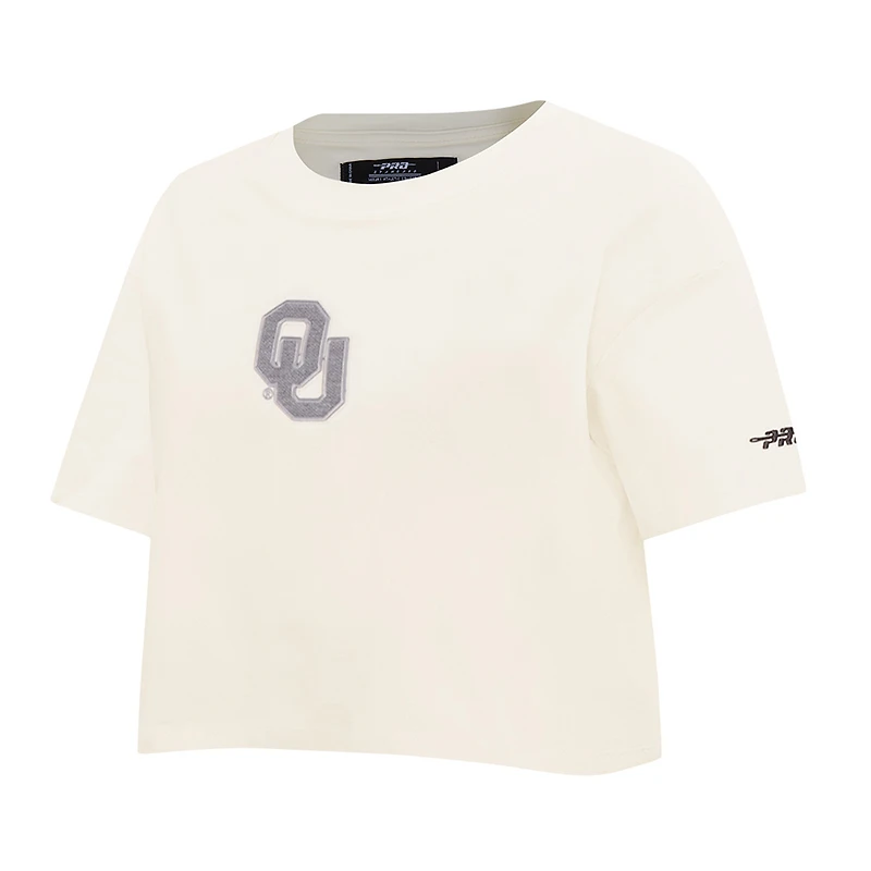 Women's Pro Standard Cream Oklahoma Sooners Reverse French Terry Boxy Cropped T-Shirt