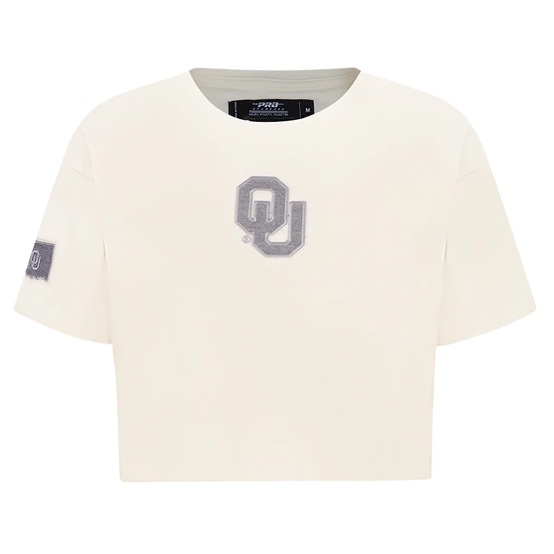 Women's Pro Standard Cream Oklahoma Sooners Reverse French Terry Boxy Cropped T-Shirt