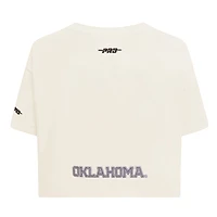 Women's Pro Standard Cream Oklahoma Sooners Reverse French Terry Boxy Cropped T-Shirt
