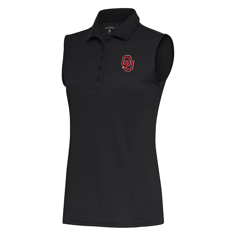 Polo sans manches Antigua Charcoal Tribute pour femme, Oklahoma Sooners