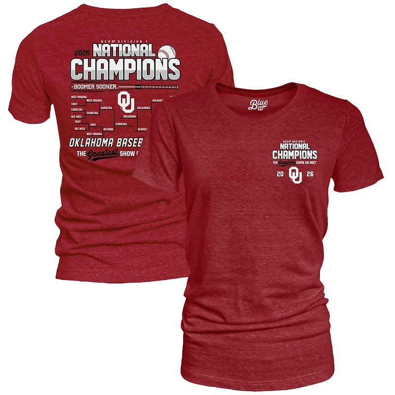 Women's Blue 84 Crimson Oklahoma Sooners 2026 NCAA Baseball Men's College World Series Champions Schedule T-Shirt