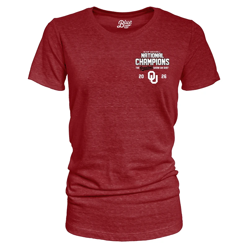 Women's Blue 84 Crimson Oklahoma Sooners 2026 NCAA Baseball Men's College World Series Champions Schedule T-Shirt