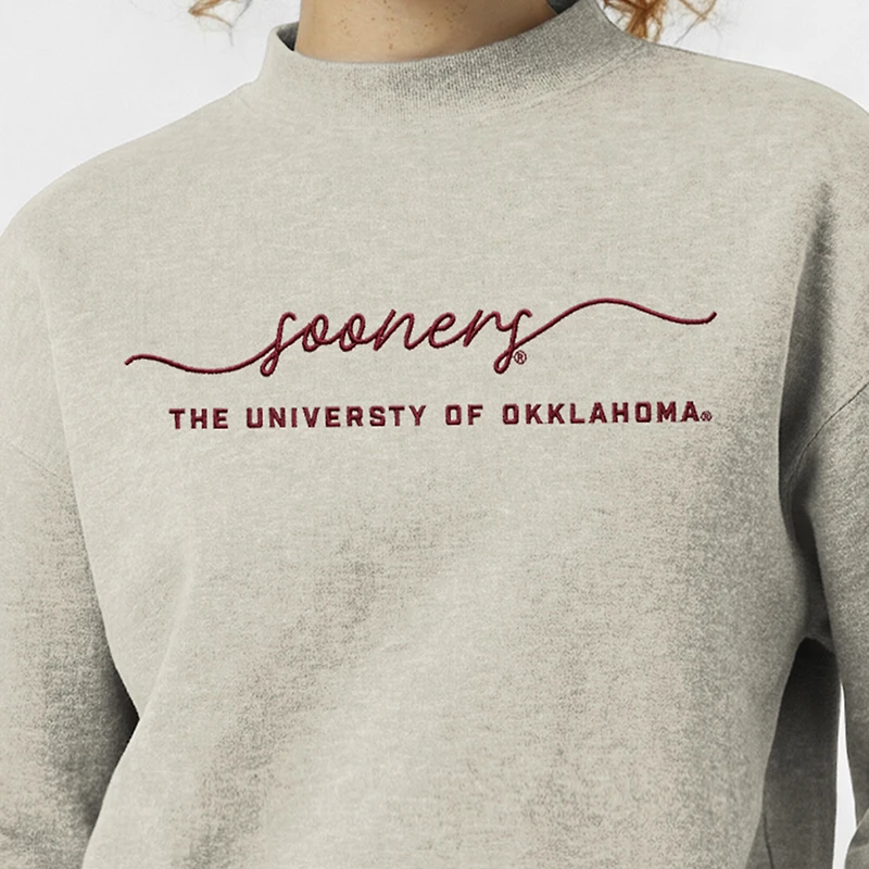 Women's Champion Cream Oklahoma Sooners Triumph Mock Neck Sweatshirt